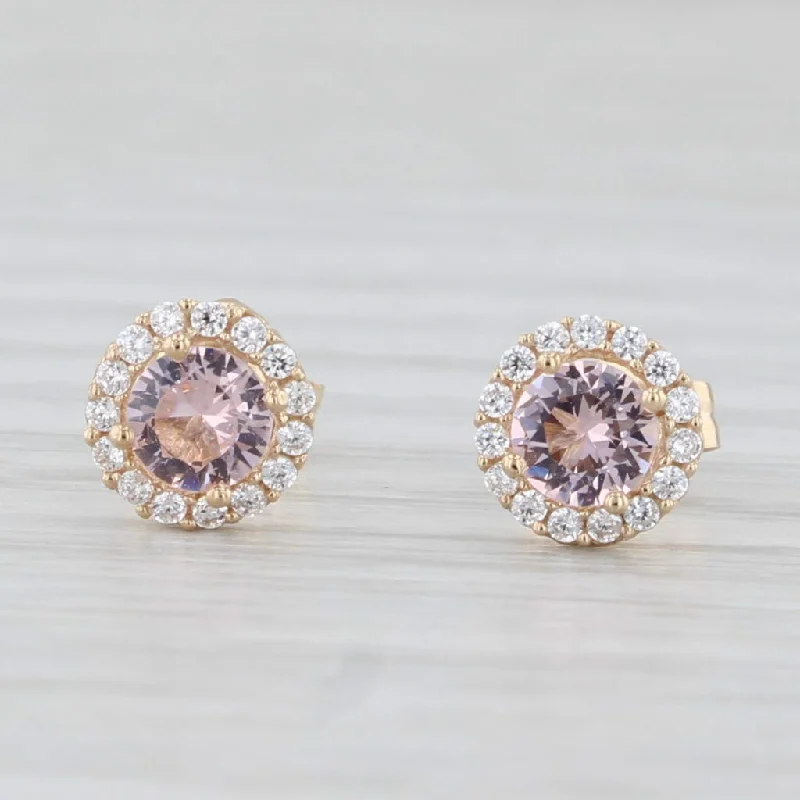 Beautiful Hoop Earrings For Every Day-Pink Glass Cubic Zirconia Halo Stud Earrings 14k Rose Gold