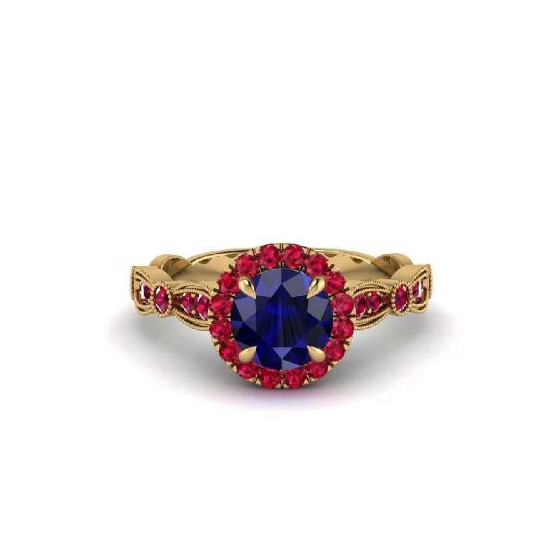 Elegant Rose Gold Rings For Special Occasions-Round Cut Sapphire Radiant Eternity Engagement Ring - Kamryn No. 58