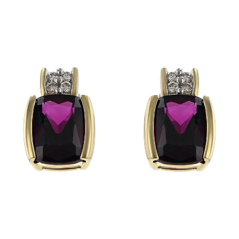 Crystal Earrings For Elegant Style-14K Yellow Gold Garnet and Diamond Stud Earrings