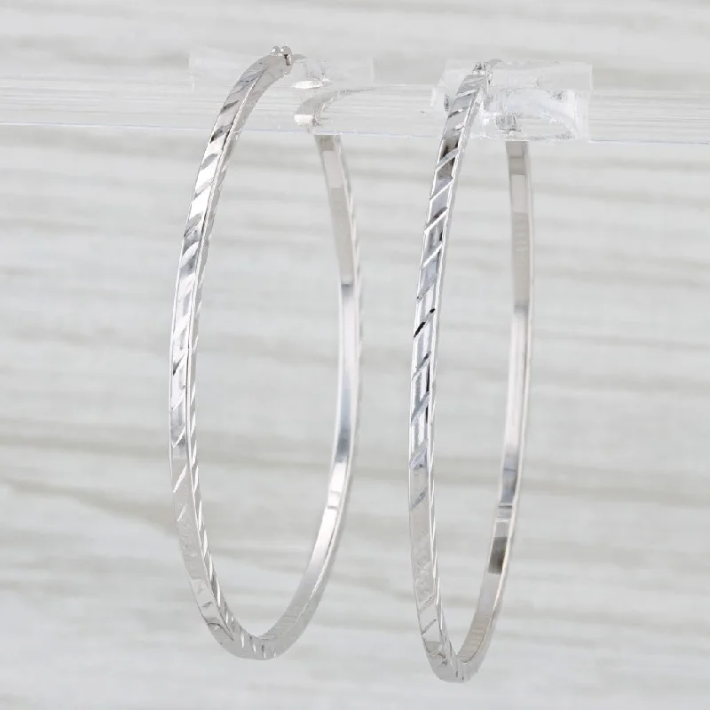 Custom Beaded Earrings For Personalized Gifts-Etched Pattern Hoop Earrings 14k White Gold Snap Top Large Round Hoops