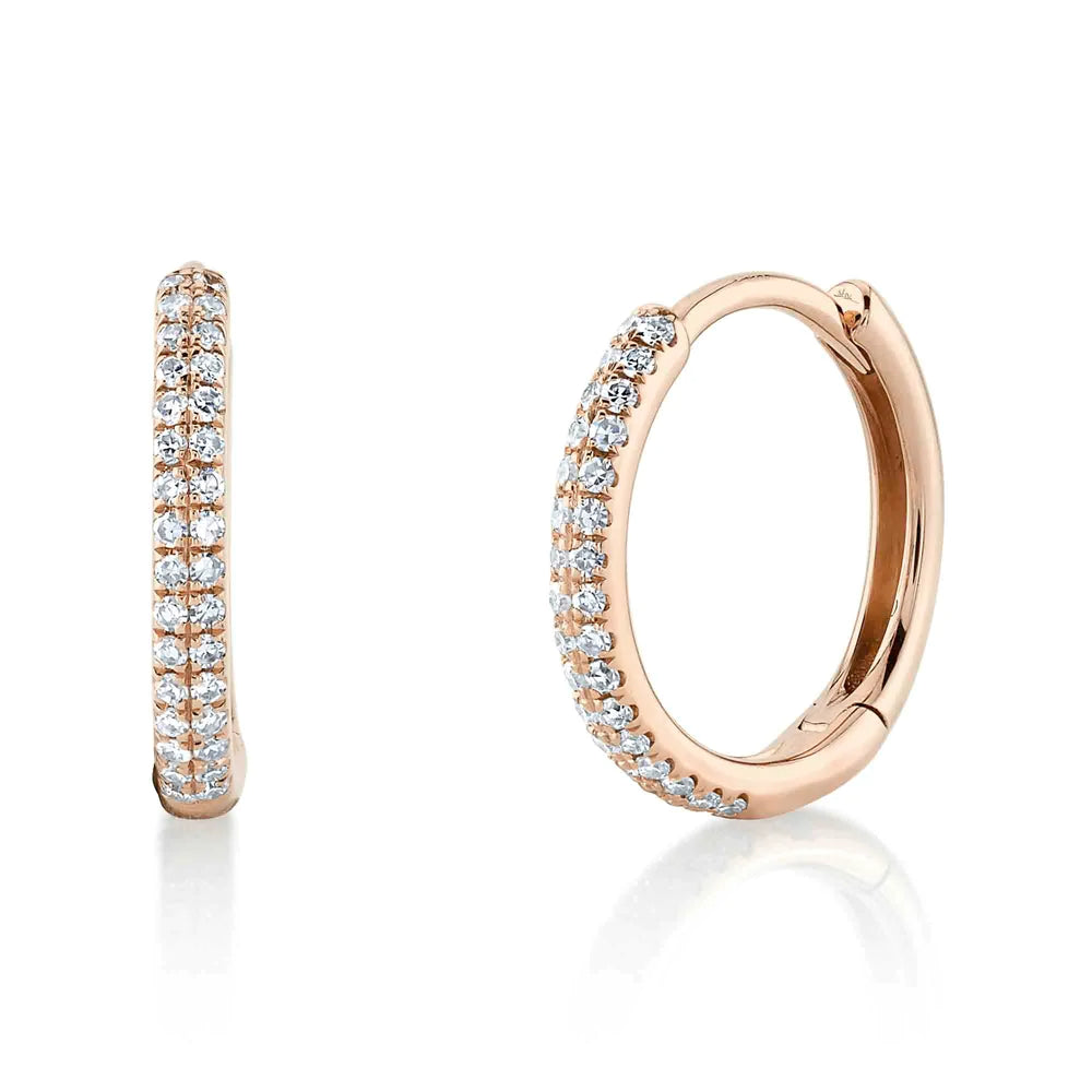 Crystal Drop Earrings For Elegant Look-14K Rose Gold Diamond Pave Huggie Earrings