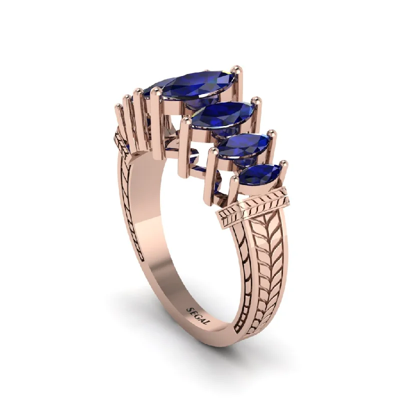 Custom Wedding Bands For Meaningful Gifts-Marquise-Cut Sapphire Cascade Engagement Ring - Regina No. 14