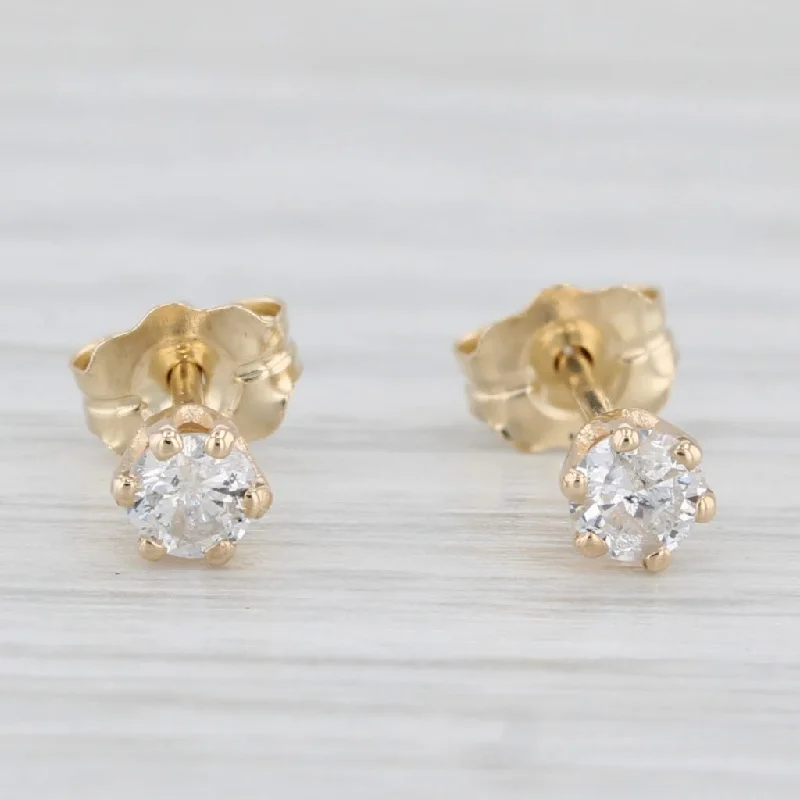 Luxury Diamond Earrings For Anniversary-0.20ctw Round Diamond Solitaire Stud Earrings 14k Yellow Gold