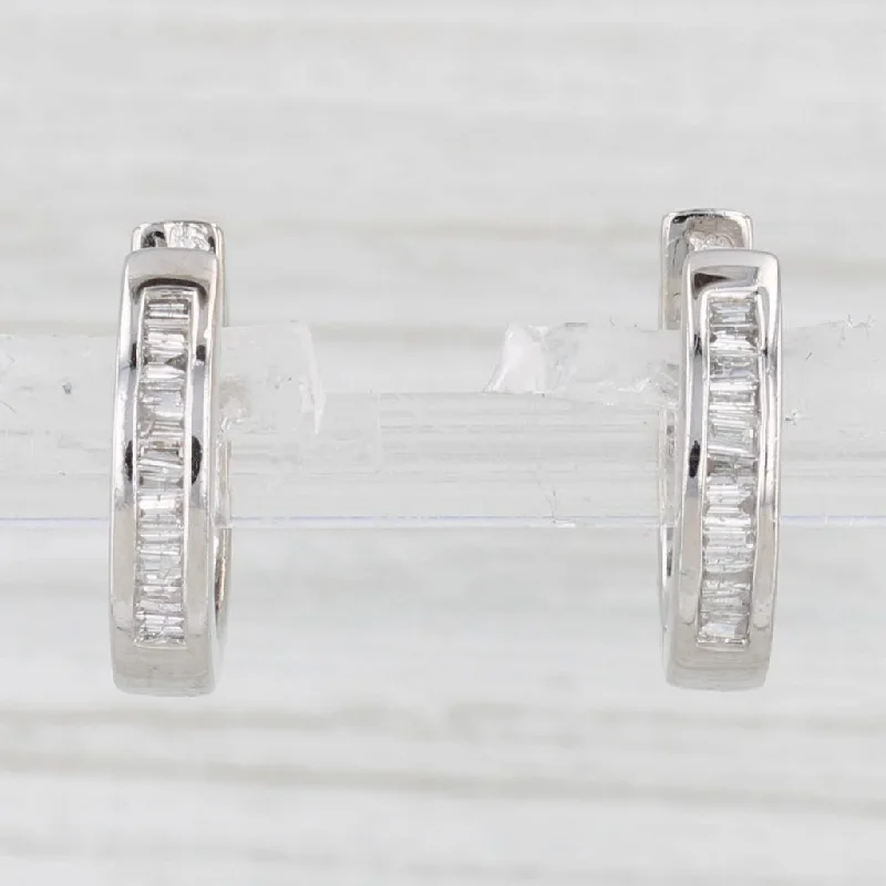 Elegant Silver Earrings For Casual Wear-0.18ctw Diamond Hoop Huggie Earrings 14k White Gold Hinged Snap Top