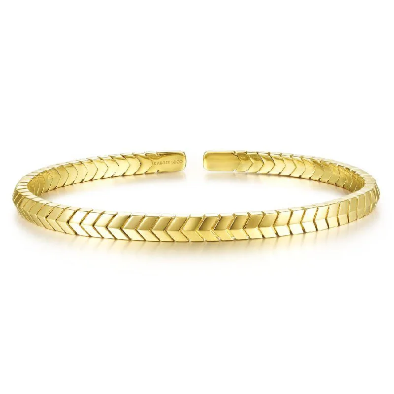 Bracelets With Trendy Shapes-Gabriel & Co. - BG4391-65Y4JJJ - 14K Yellow Gold Chevron Pattern Cuff Bracelet