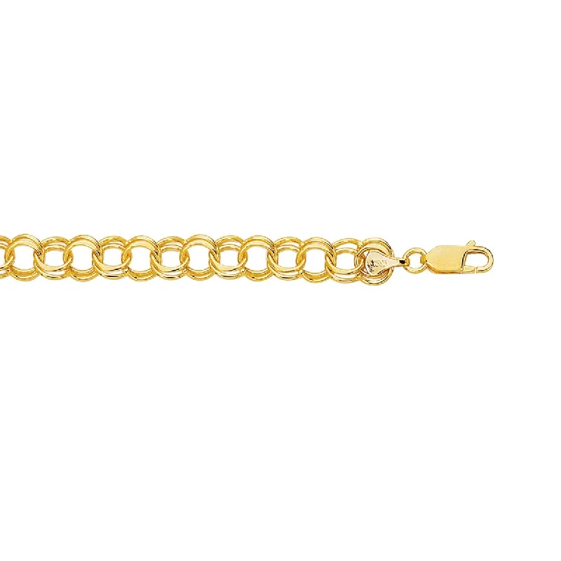 Bracelets With Zigzag Patterns-14kt 7" Yellow Gold Diamond Cut Double Link Charm Bracelet with Lobster Clasp CB125-07