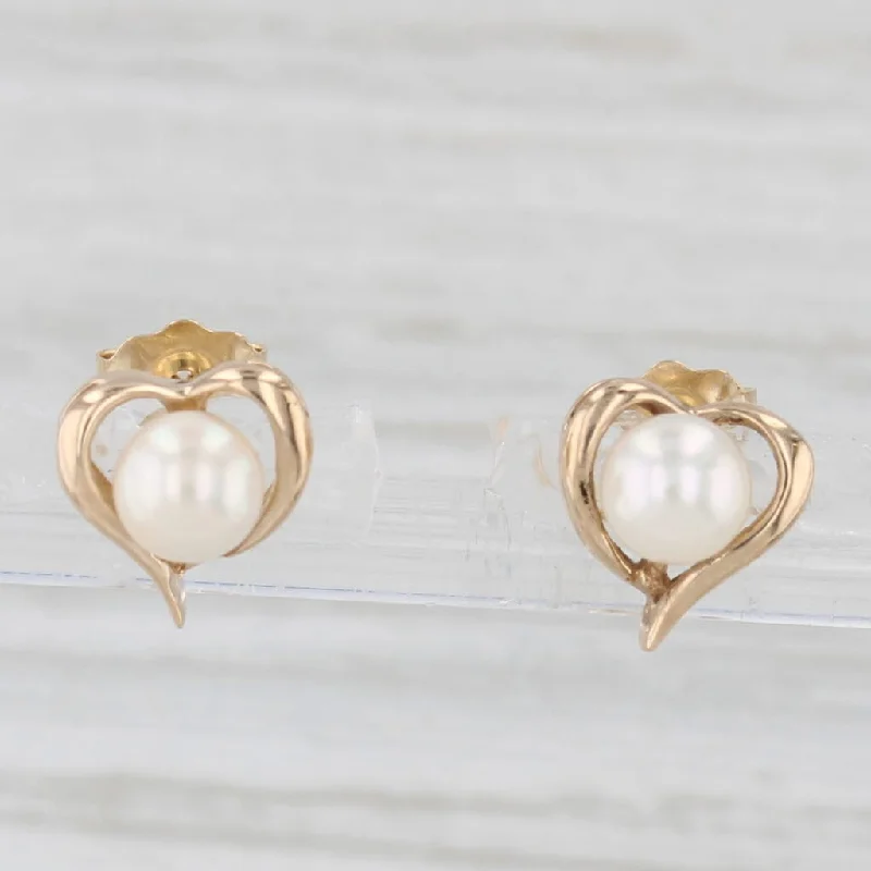 Custom Crystal Earrings For Unique Gifts-Cultured Pearl Heart Stud Earrings 14k Yellow Gold