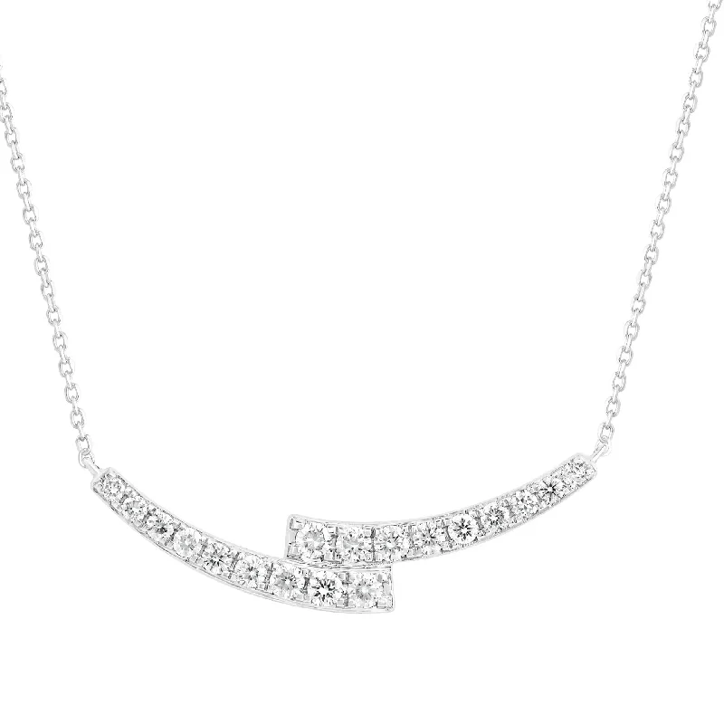 Vintage Pendant Necklaces For Retro Glam-White Gold Diamond Over-Under Bar Necklace