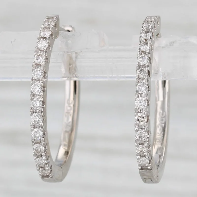 Round Hoop Earrings For Fashionistas-0.30ctw Diamond Hoop Earrings 14k White Gold Snap Top Hinged Oval Hoops