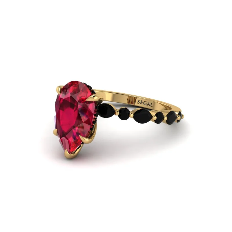 Gemstone Cocktail Rings For Bold Fashion-Pear-Cut Ruby Halo Engagement Ring - Nylah No. 40