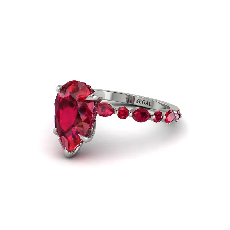 Fashionable Gemstone Rings For Casual Wear-Pear-Cut Ruby Halo Engagement Ring - Nylah No. 57