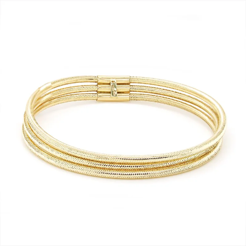 Bangles With Engraved Messages-YELLOW GOLD 3-ROW MESH STRETCH BANGLE BRACELET