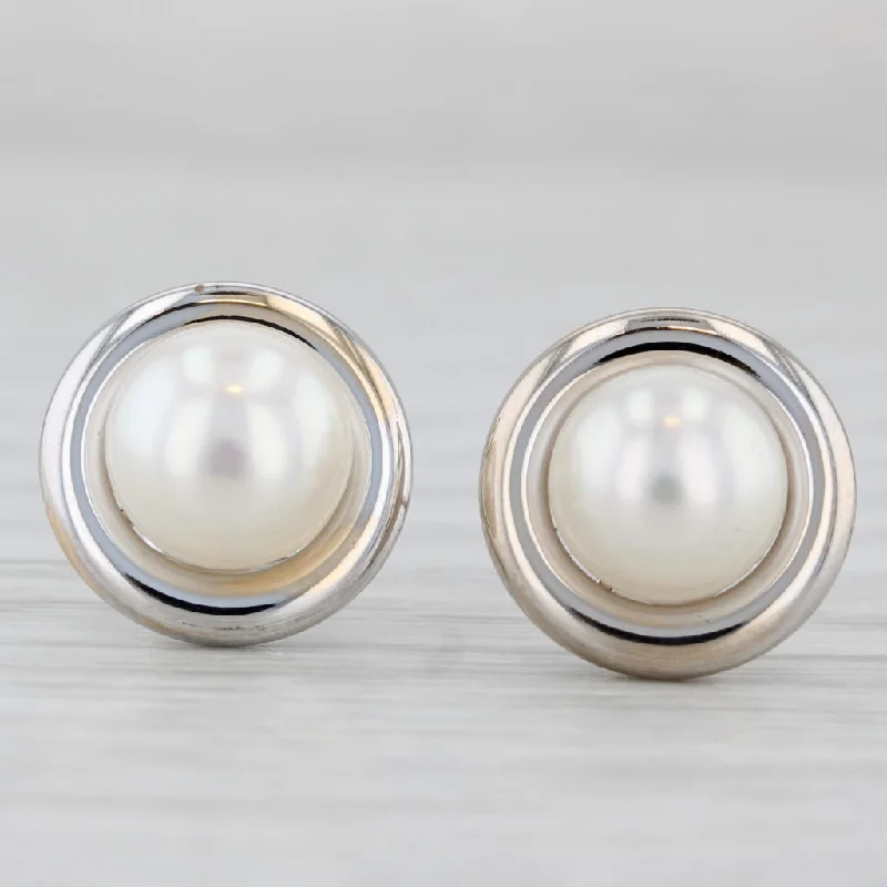 Simple Drop Earrings For Easy Wear-Cultured Pearl Solitaire Stud Earrings 14k White Gold