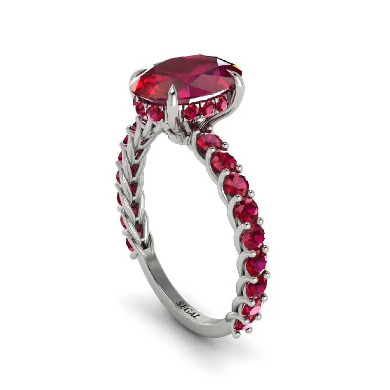 Large Cocktail Rings For Special Events-Oval-Cut Halo Ruby Timeless Elegance Engagement Ring - Kelsey No. 57