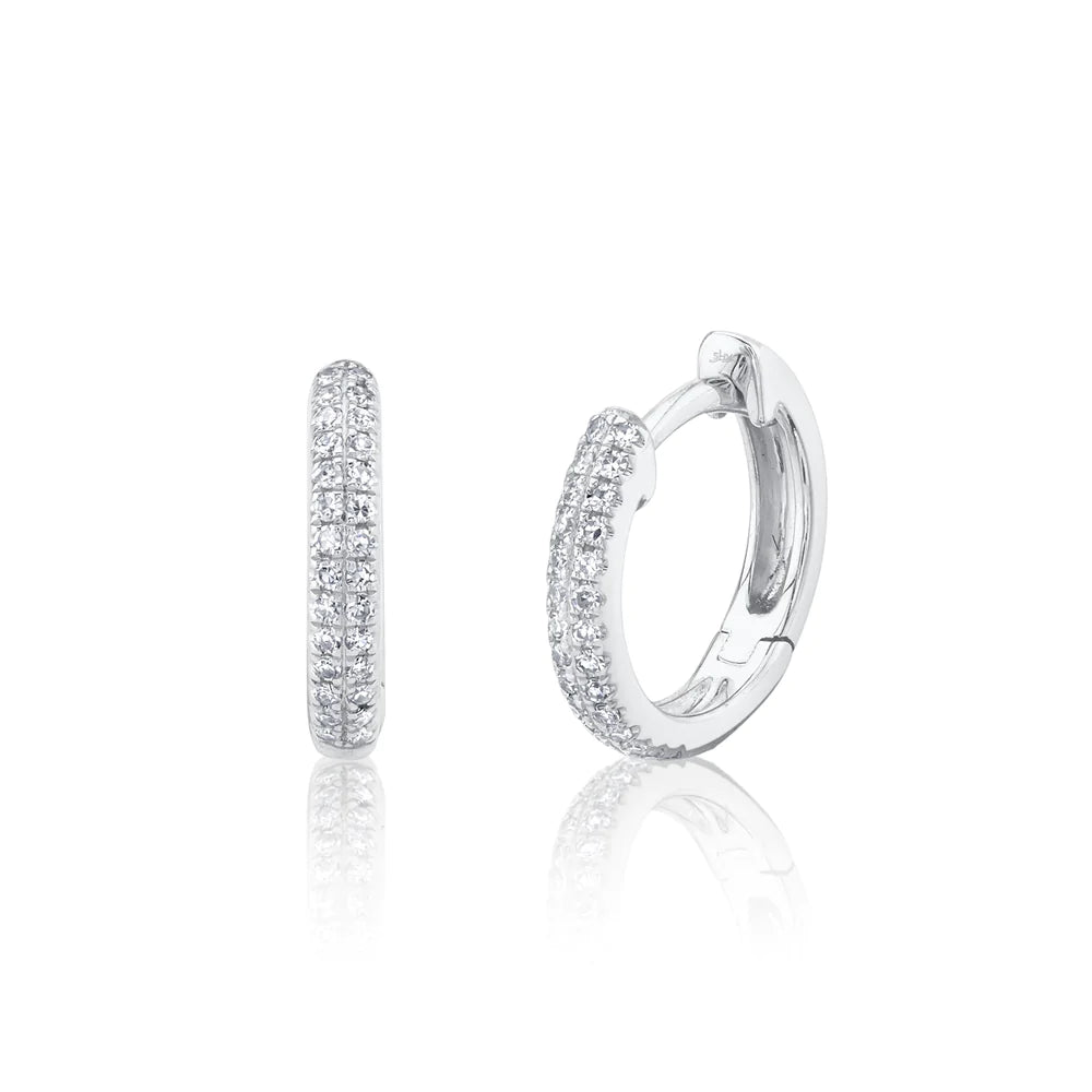 Classy Stud Earrings For Office Wear-14K White Gold Diamond Huggie Earrings