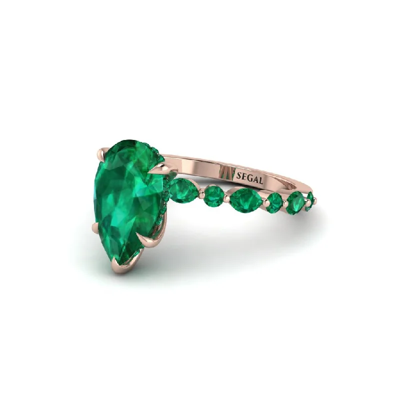 Personalized Promise Rings For Special Occasions-Pear-Cut Emerald Halo Engagement Ring - Nylah No. 20