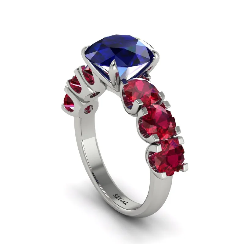 Custom Vintage Rings For Bold Fashion-Round Cut Sapphire Cathedral Engagement Ring - Tatum No. 60