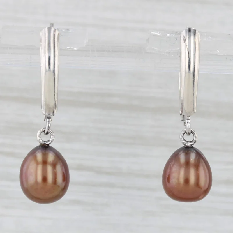 Handmade Earrings For Women-Brown Bronze Cultured Pearl Dangle Earrings Sterling Silver Drops Lever Backs