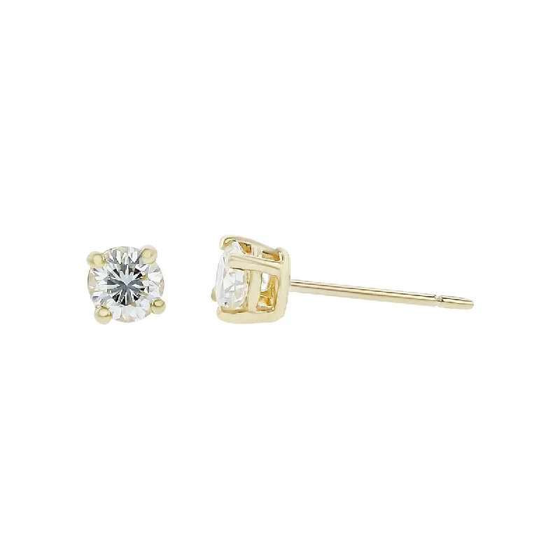 Cute Heart Shaped Earrings For Girlfriends-14K Yellow Gold Brilliant Diamond Stud Earrings