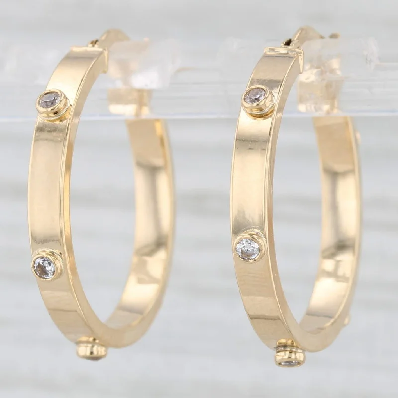 Elegant Dangle Earrings For Bridal Look-New Cubic Zirconia Hoop Earrings 14k Yellow Gold Snap Top Round Hoops