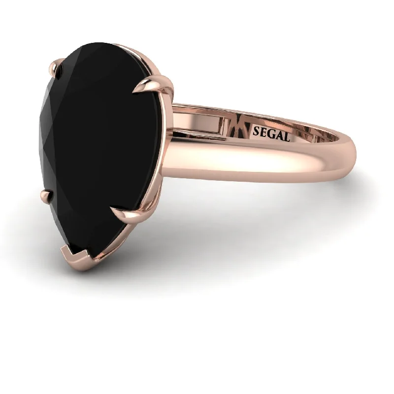 Fashionable Gold Rings For Casual Wear-Pear Cut Black Diamond Solitaire Engagement Ring - Elle No. 8