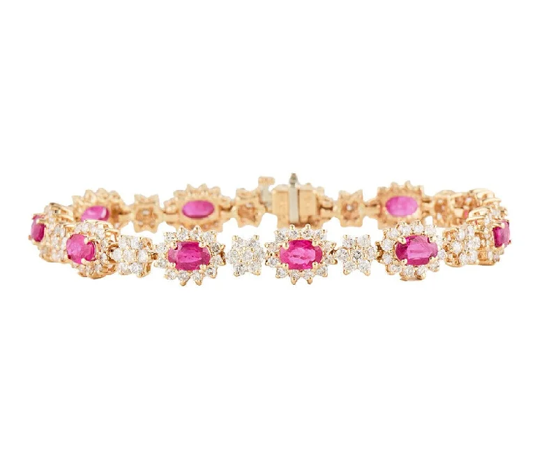 Bracelets With Cultural Patterns-6.0ctw Ruby and 3.0ctw Diamond Starburst Frame Tennis Bracelet in 14K