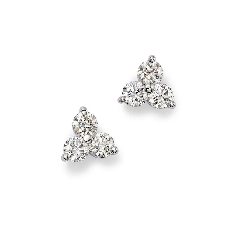 Luxury Diamond Earrings For Wedding Day-18K Gold 3 Diamond Cluster Stud Earrings