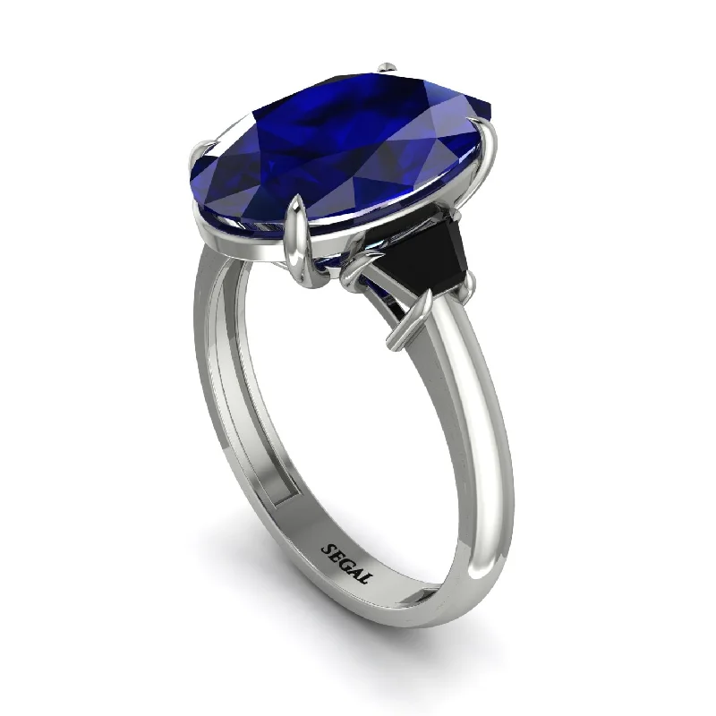 Simple Wedding Bands For Bridesmaids-Oval-Cut Sapphire Three Stone Engagement Ring - Amari No. 45