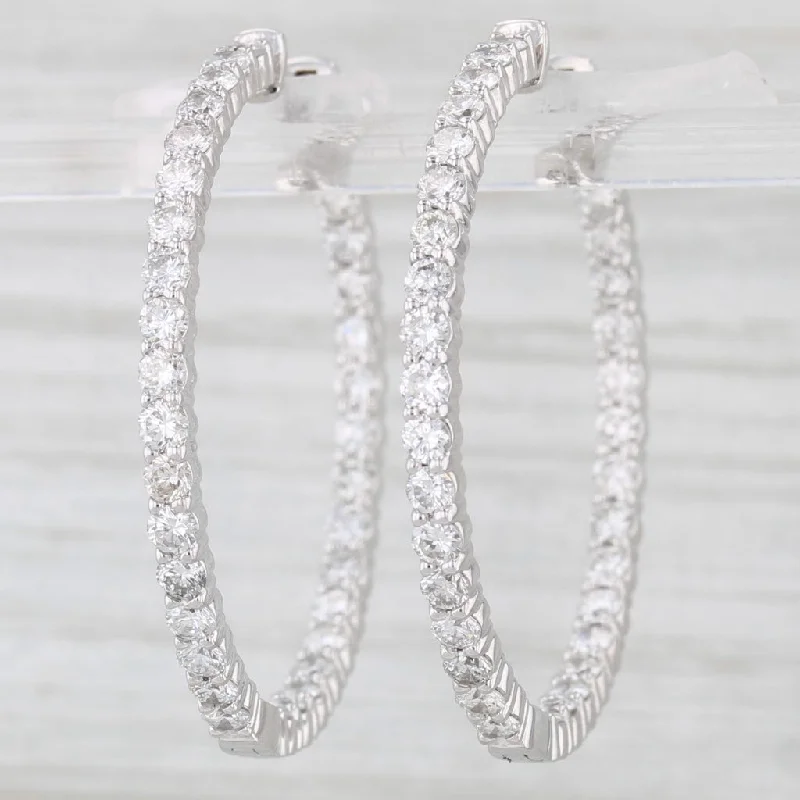 Trendy Chain Earrings For Bold Look-3ctw Diamond Inside Out Hoop Earrings 14k White Gold Hinged Snap Top Round Hoops