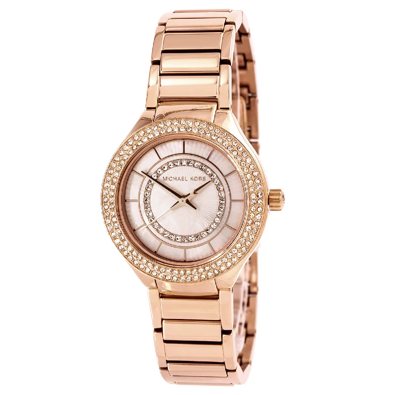 Watches For Graduation Parties-Michael Kors MK3802 Mini Kerry Womens Crystal MOP Dial Watch