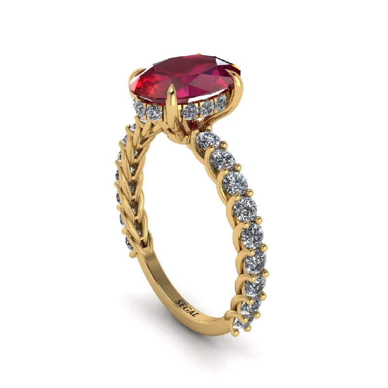 Simple Gold Rings For Everyday Glam-Oval-Cut Halo Ruby Timeless Elegance Engagement Ring - Kelsey No. 10