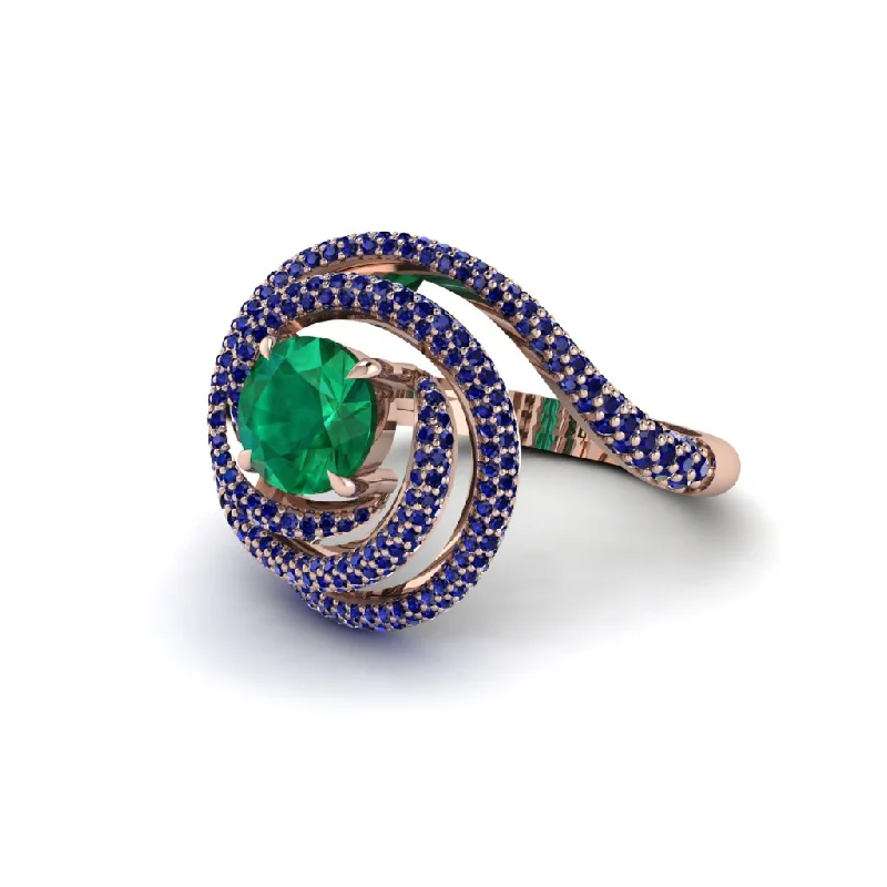 Bold Wedding Bands For Bridesmaids-Emerald Double Halo Swirling Engagement Ring - Serena No. 65