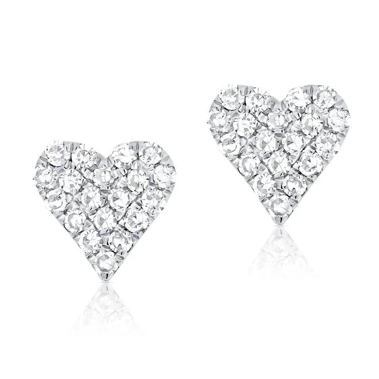 Boho Style Earrings For Free Spirits-14K White Gold Diamond Heart Stud Mini Earrings