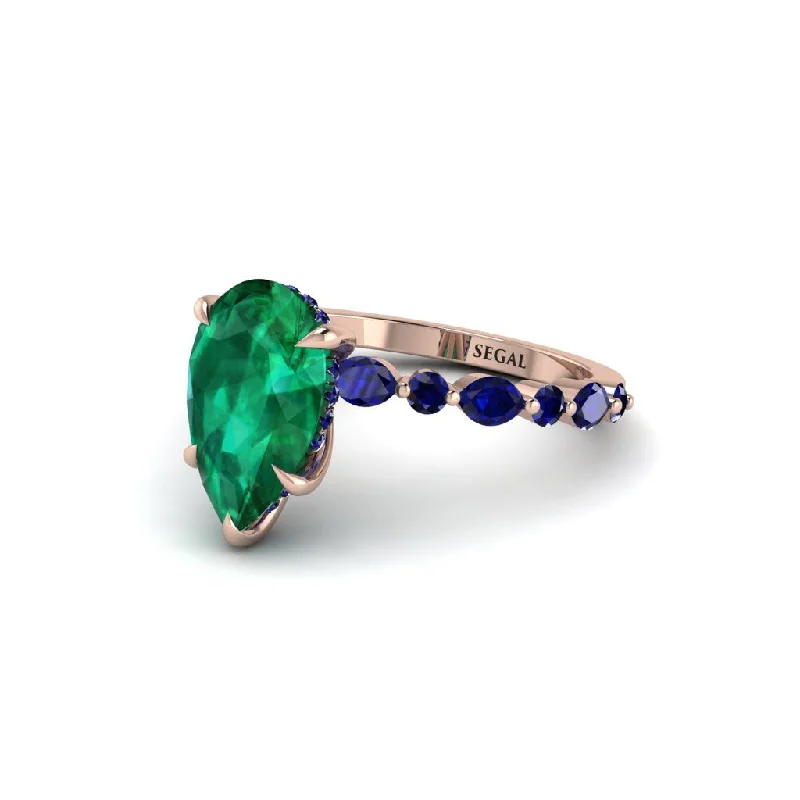 Simple Gemstone Rings For Elegant Fashion-Pear-Cut Emerald Halo Engagement Ring - Nylah No. 65