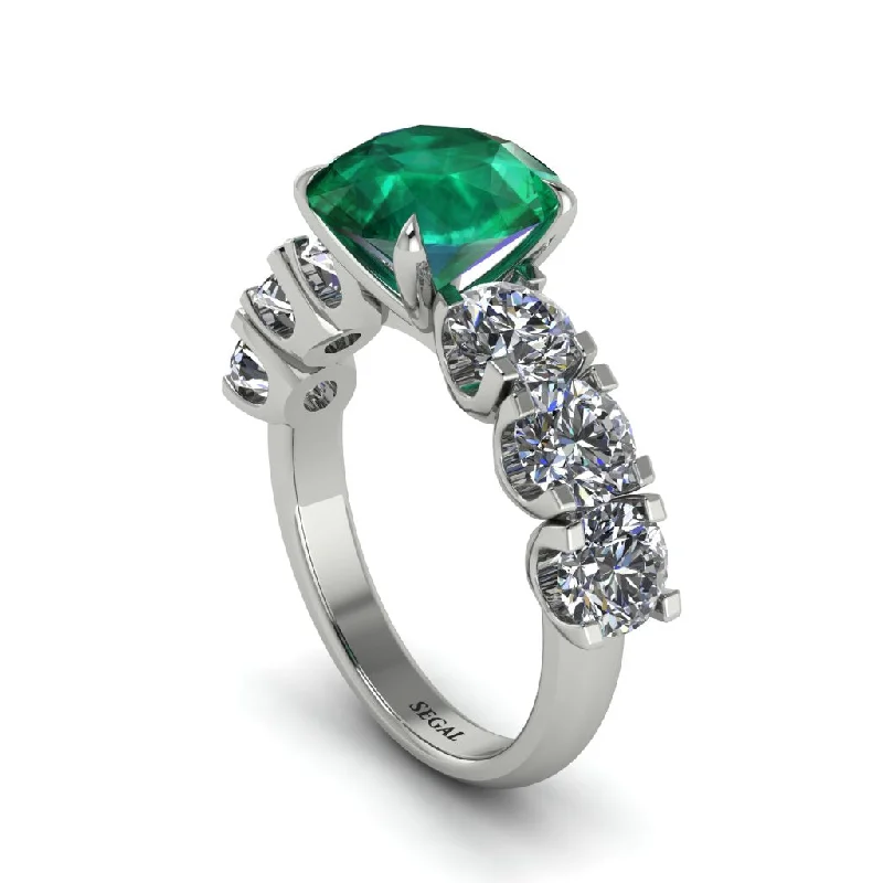 Silver Wedding Rings For Minimalist Brides-Round Cut Emerald Cathedral Engagement Ring - Tatum No. 6