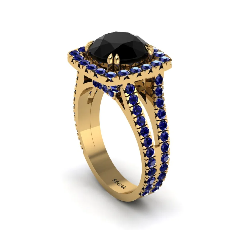 Classic Gold Cocktail Rings For Bold Glam-Black Diamond Pave Split Shank Engagement Ring - Averie No. 67