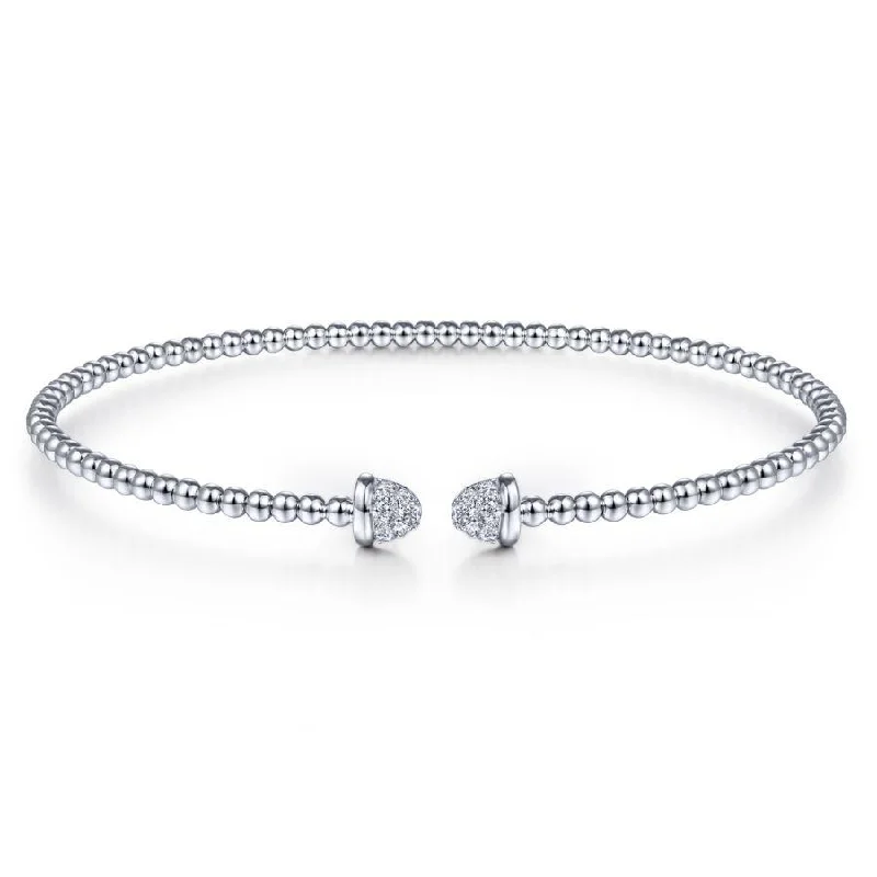 Bracelets For Christmas Stockings-Gabriel & Co. - BG4248-62W45JJ - 14K White Gold Bujukan Bead Cuff Bracelet with Diamond Pavâ€š Caps