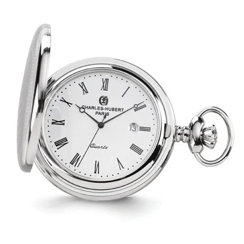 Watches For Cocktail Parties-Charles Hubert Stainless Steel Oval Design Pocket Watch - Engravable