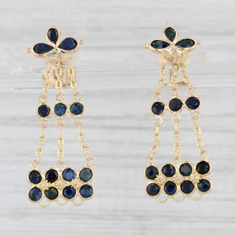 Unique Wooden Earrings For Nature Lovers-3.50ctw Blue Sapphire Dangle Earrings 18k Yellow Gold