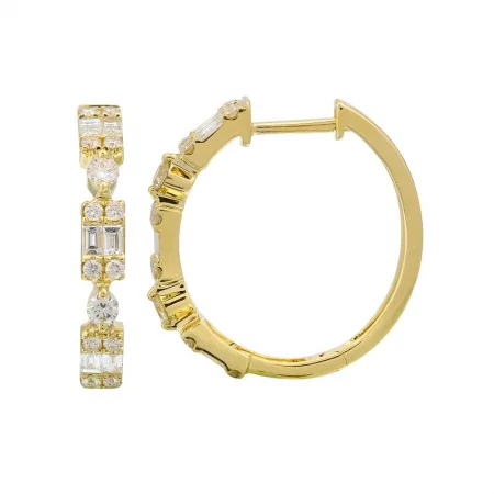 Trendy Gold Earrings For Glamorous Looks-14K Yellow Gold Round + Baguette Cluster Hoop Earrings