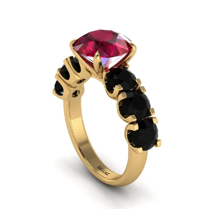 Fashionable Gold Rings For Casual Wear-Round Cut Ruby Cathedral Engagement Ring - Tatum No. 40