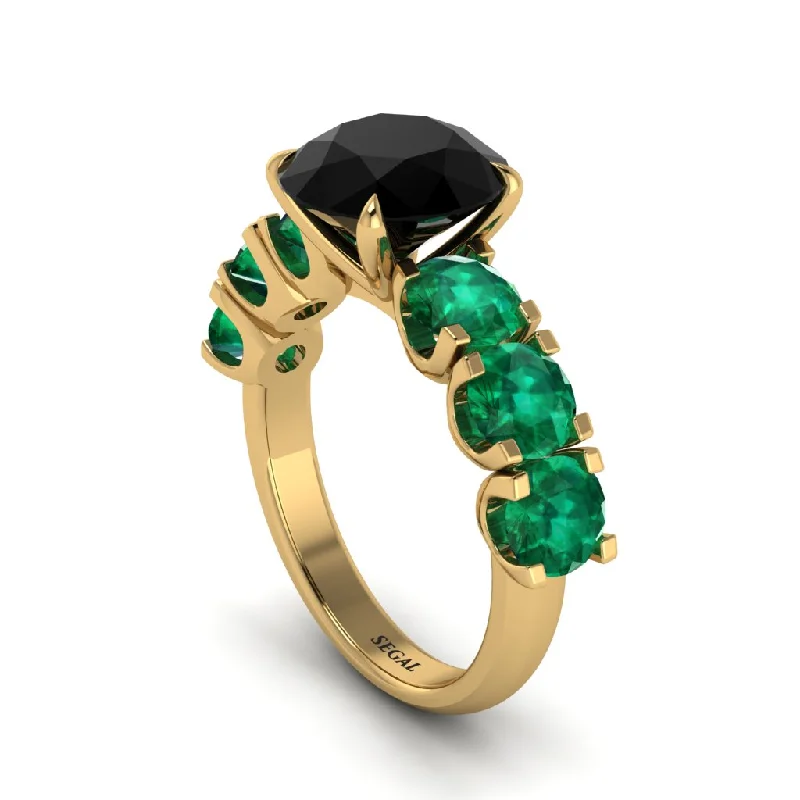 Colorful Gemstone Rings For Fashionistas-Round Cut Black Diamond Cathedral Engagement Ring - Tatum No. 22