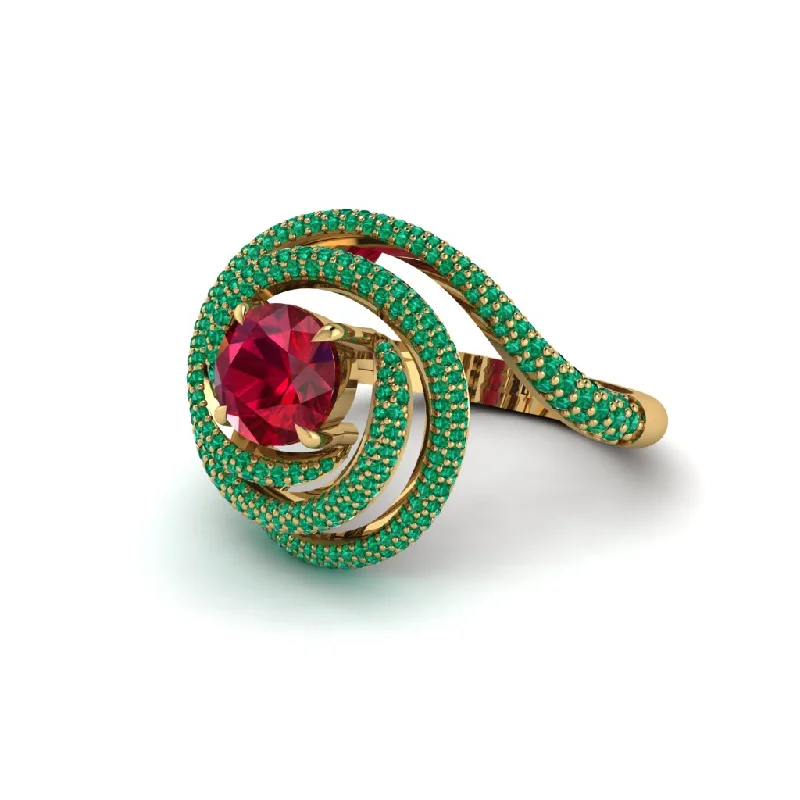 Custom Stackable Rings For Fashion Lovers-Ruby Double Halo Swirling Engagement Ring - Serena No. 25