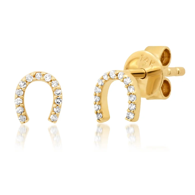 Brightly Colored Earrings For Bold Fashion-MINI HORSEHOE DIAMOND STUDS, 14kt GOLD