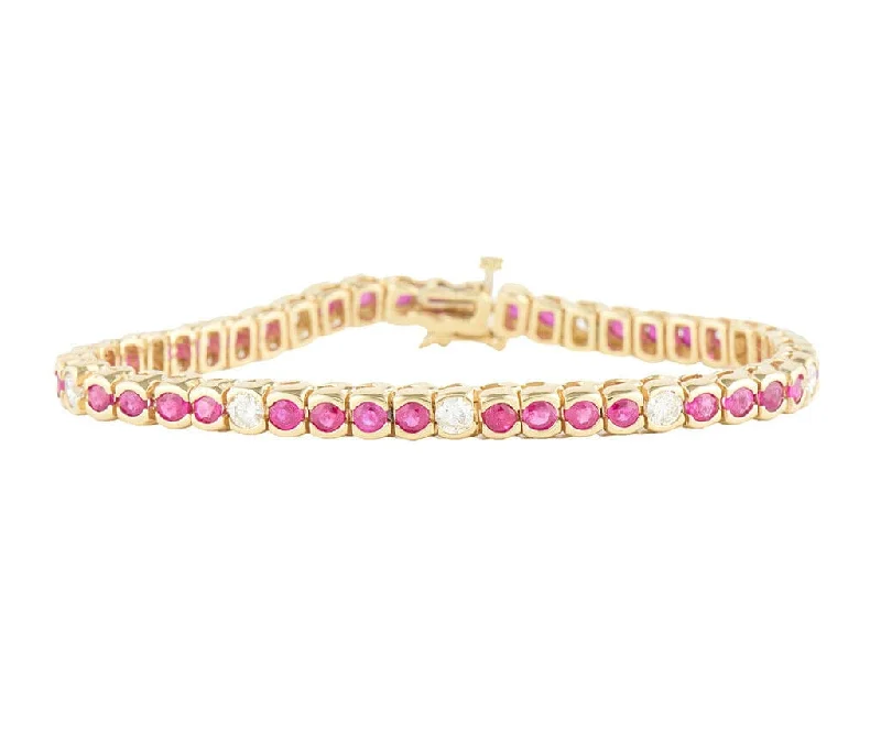 Bracelets With Cross Designs-5.50ctw Ruby and 2.00ctw Diamond Bezel Set Tennis Bracelet in 14K