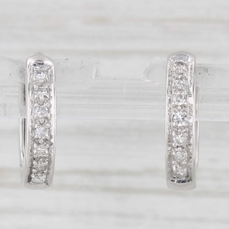 Classic Diamond Stud Earrings-0.14ctw Diamond Hoop Huggie Earrings 14k White Gold Snap Top Round Hoops