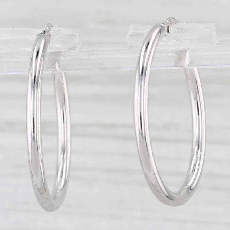 Elegant Drop Earrings For Weddings-New Round Hoop Earrings 14k White Gold Snap Top Hoops 2 x 25 mm