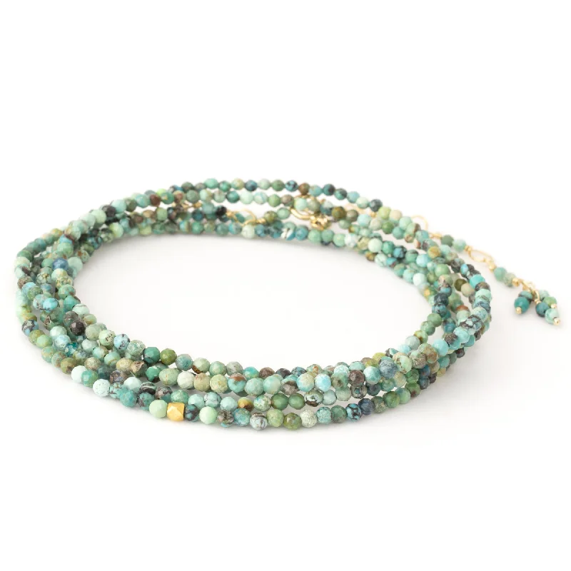 Trendy Crystal Necklaces For Casual Wear-Anne Sportun Turquoise Beaded Wrap Bracelet & Necklace 34"