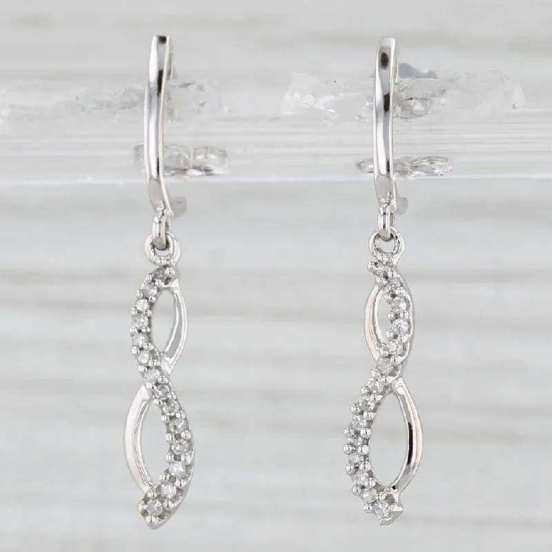 Custom Drop Earrings For Personalized Jewelry-Diamond Infinity Charm Dangle Earrings 10k White Gold Pierced Drops