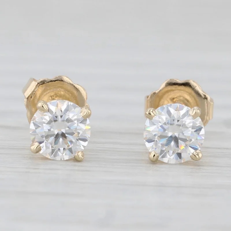 Luxury Diamond Earrings For Weddings-0.77ctw Round Moissanite Solitaire Stud Earrings 14k Yellow Gold